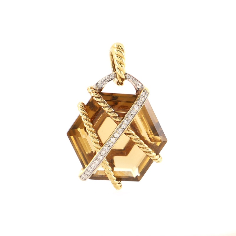 Cable Wrap Hexagonal Pendant Pendant & Charms 18K Yellow Gold and 18K White Gold with Citrine and Diamonds 20mm