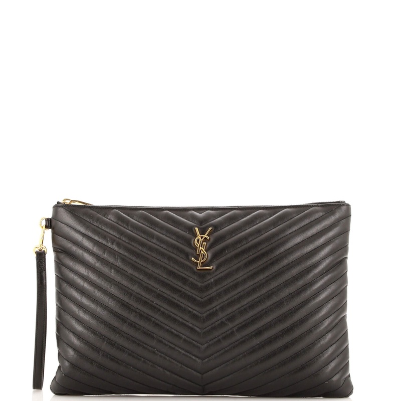 Classic Monogram Wristlet Pouch Matelasse Chevron Leather Large S744816767092