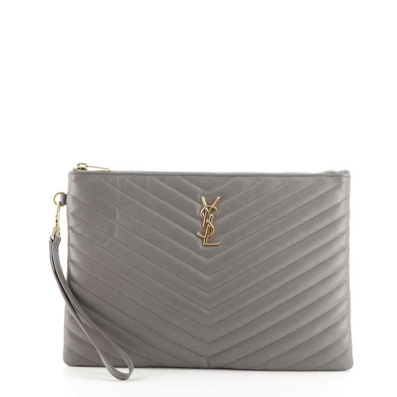 Classic Monogram Wristlet Pouch Matelasse Chevron Leather Medium S744816560590