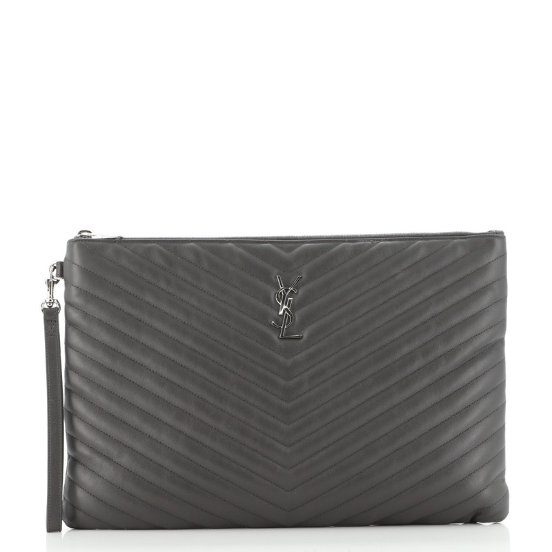 Classic Monogram Wristlet Pouch Matelasse Chevron Leather Medium S744816564836