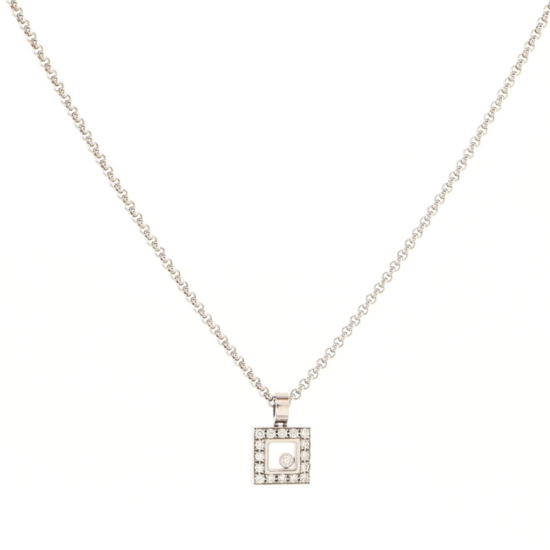 Happy Diamonds 1 Diamond Square Pendant Necklace 18K White Gold Diamonds S744816564216