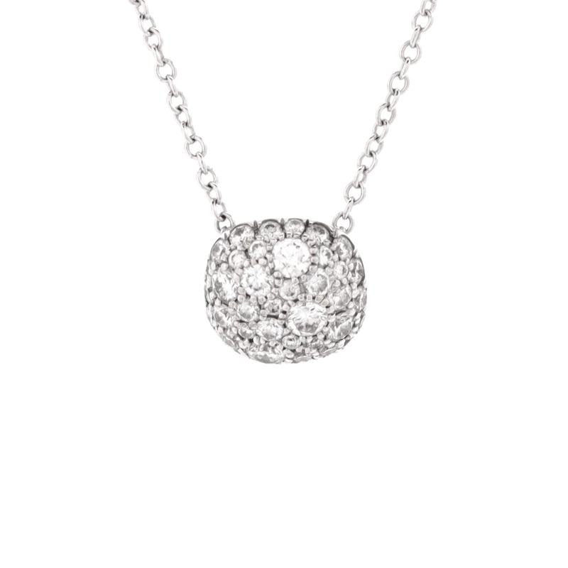 Petite Pave Cushion Pendant Necklace 18K White Gold with Diamonds 8mm
