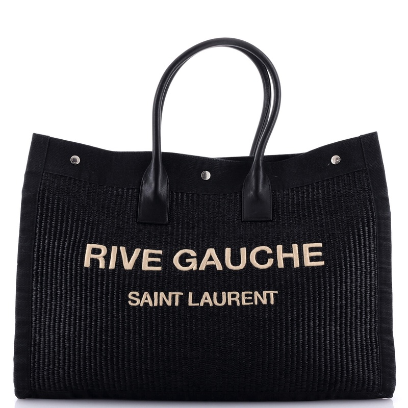 Rive Gauche Shopper Tote Raffia with Canvas Large S744816703529