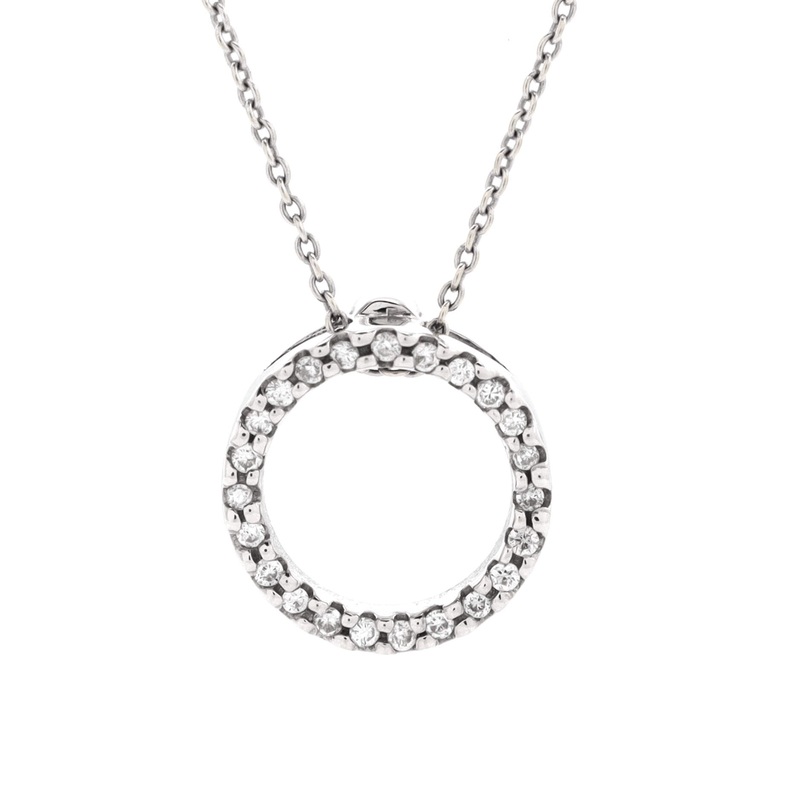 Tiny Treasures Circle Pendant Necklace 18K White Gold with Diamonds S744816833514