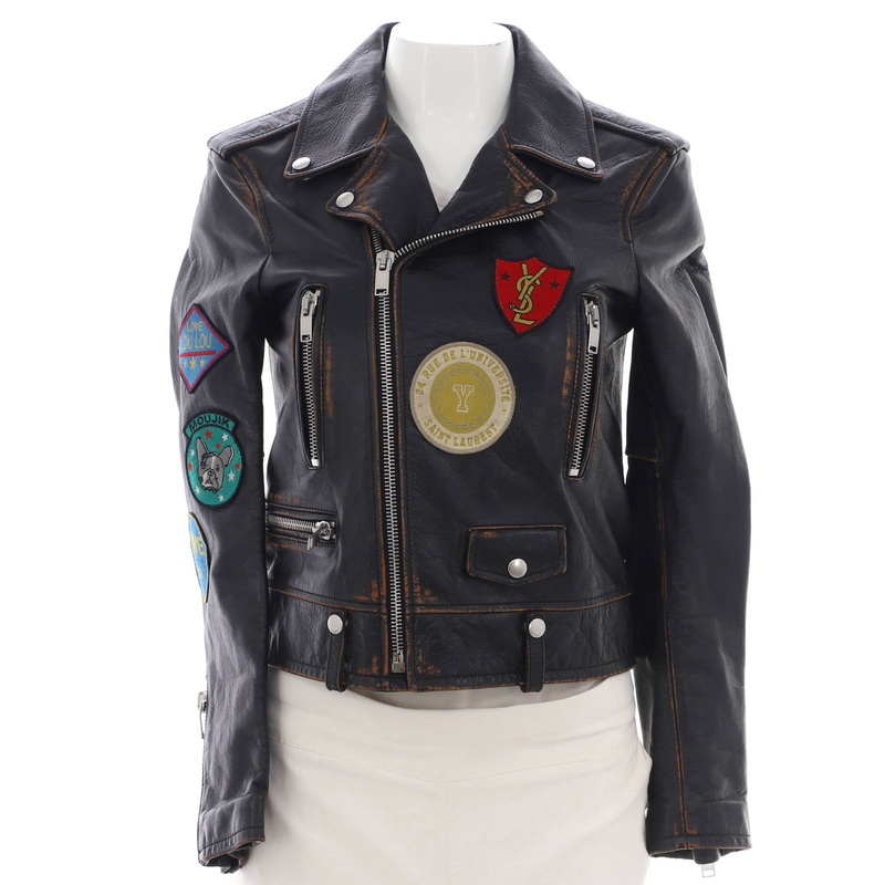 Women's Classic Multi-Patch Biker Jacket Embellished Leather