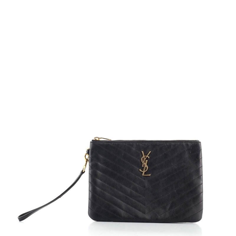Classic Monogram Wristlet Pouch Matelasse Chevron Leather Small S744816571435