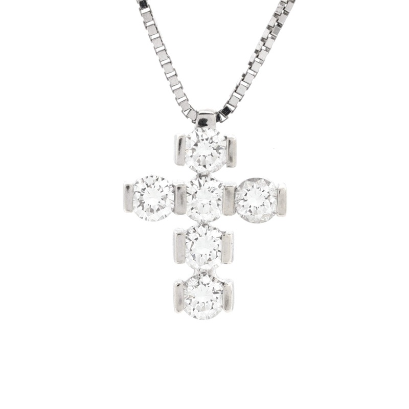 Cross Pendant Necklace 18K White Gold with Diamonds Small