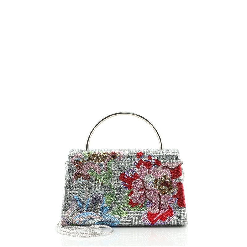 Floral Chain Handle Minaudiere Crystal Small