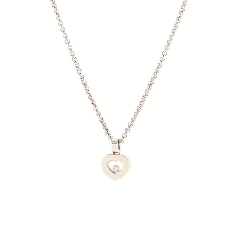 Happy Diamond Heart Necklace 18K White Gold with Floating Diamond