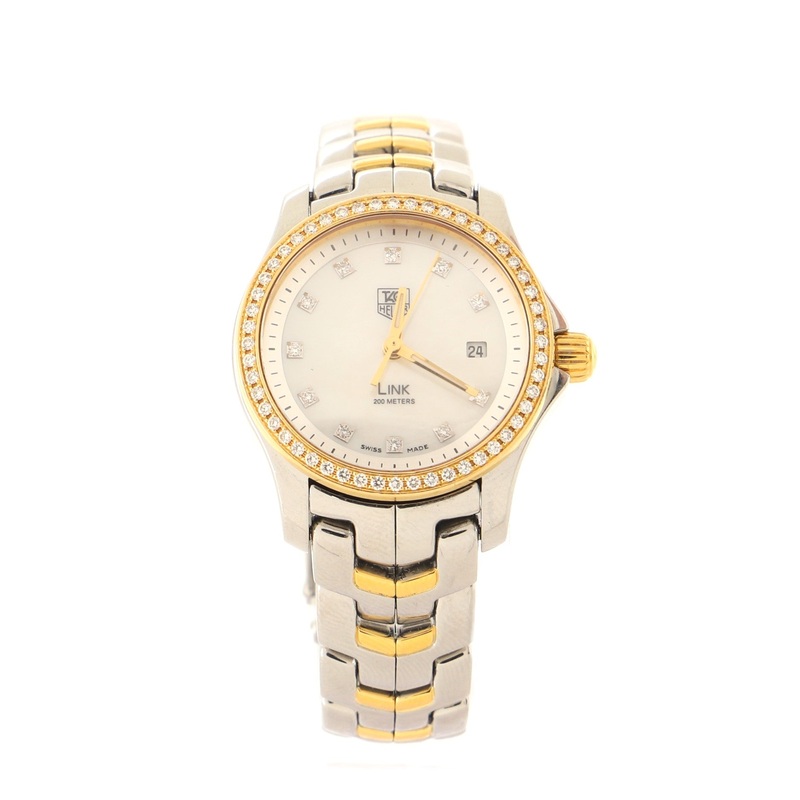 Link Quartz Watch Stainless Steel and Yellow Gold with Diamond Bezel and Markers and Mother of Pearl 27 S744816561623