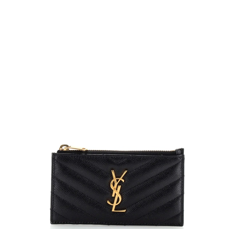 Monogram Fragments Zip Card Holder Matelasse Chevron Leather S744816864165