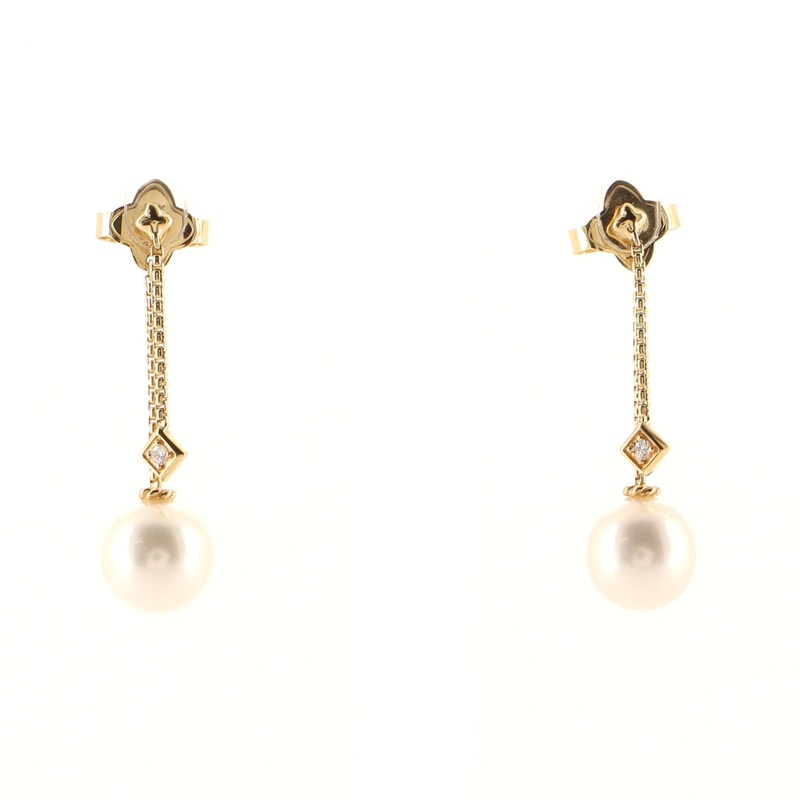 Solari Chain Drop Earrings 18K Yellow Gold with Diamonds and Pearls