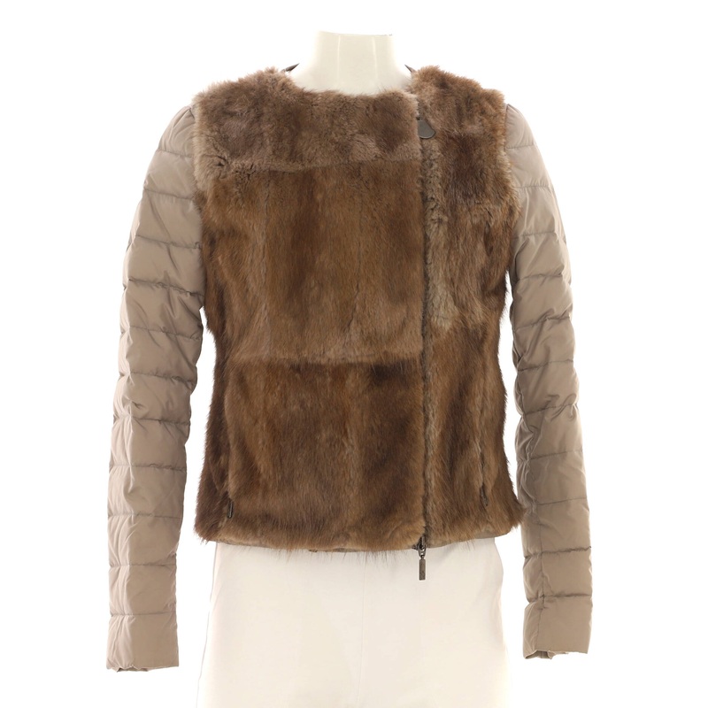 Women's Collarless Zip Puffer Jacket Fur with Quilted Polyamide