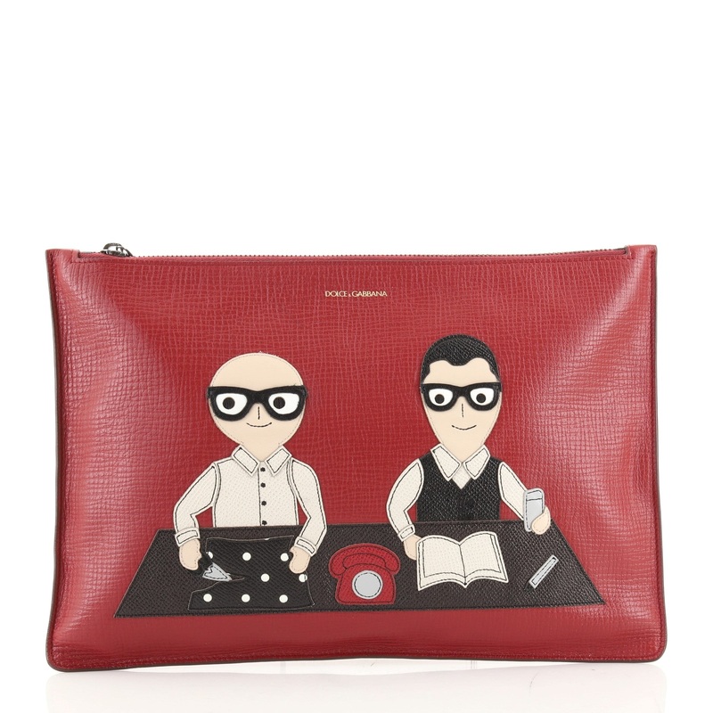 Zip Pouch Leather with Applique Medium S744816652594