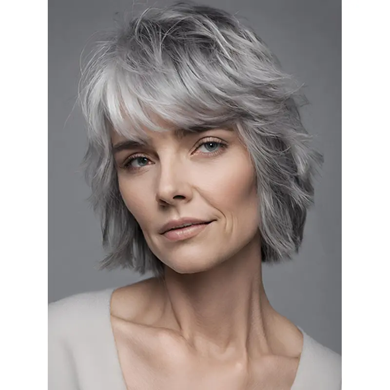 Bobs 8" Wavy Short Grey Good Human Hair Wigs