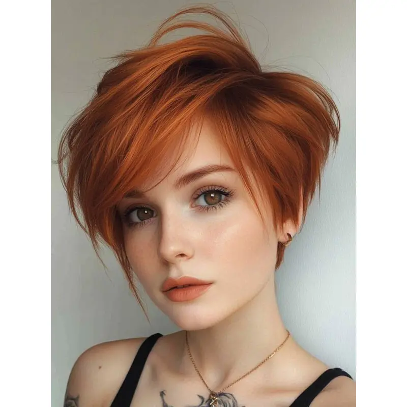Lace Front Wigs Auburn Synthetic 6" Short Straight Boycuts Wigs