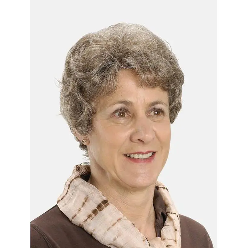 Monofilament 8" Curly Synthetic Layered Short Grey Wig
