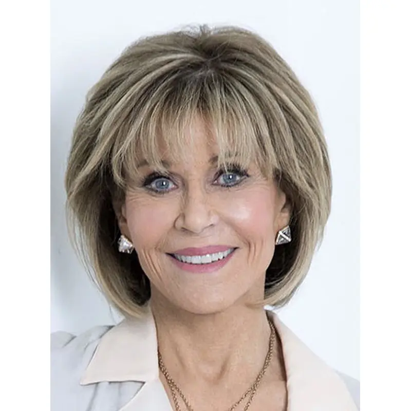Blonde 12" Straight Bobs Chin Length Jane Fonda Wigs