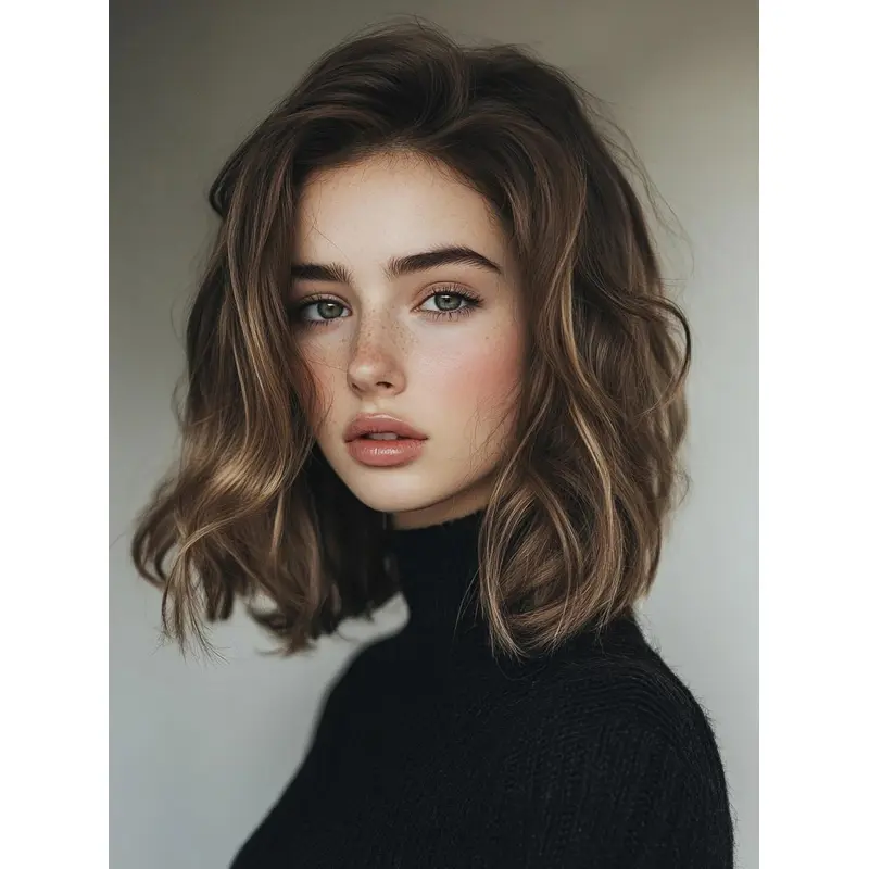 Real Wigs Medium Brown Monofilament Chin Length Wavy 12" Wigs