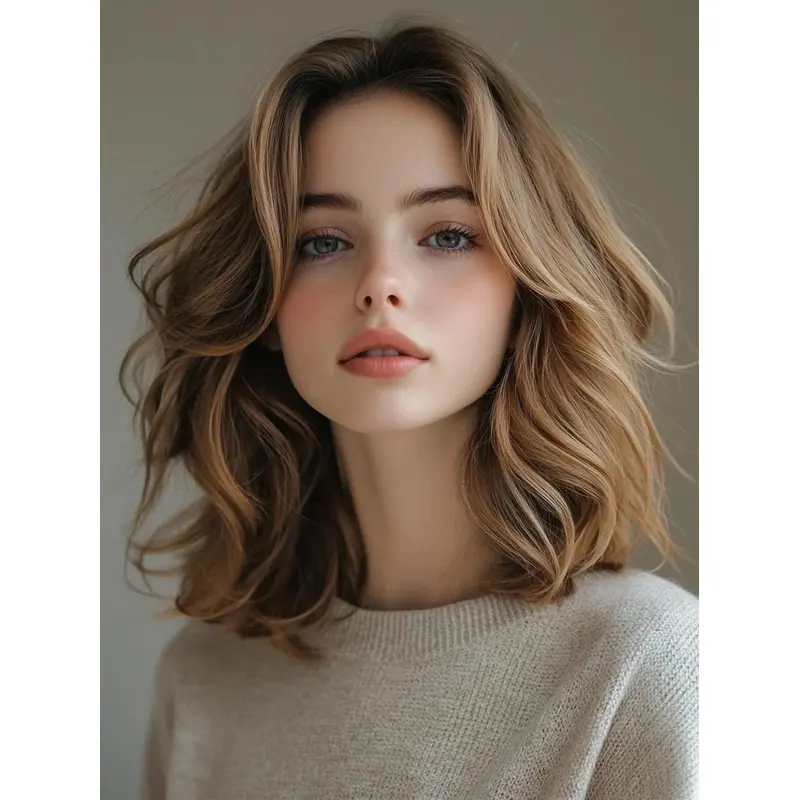 Medium Length Blonde Human Hair Wigs Monofilament Wavy 12" Wigs