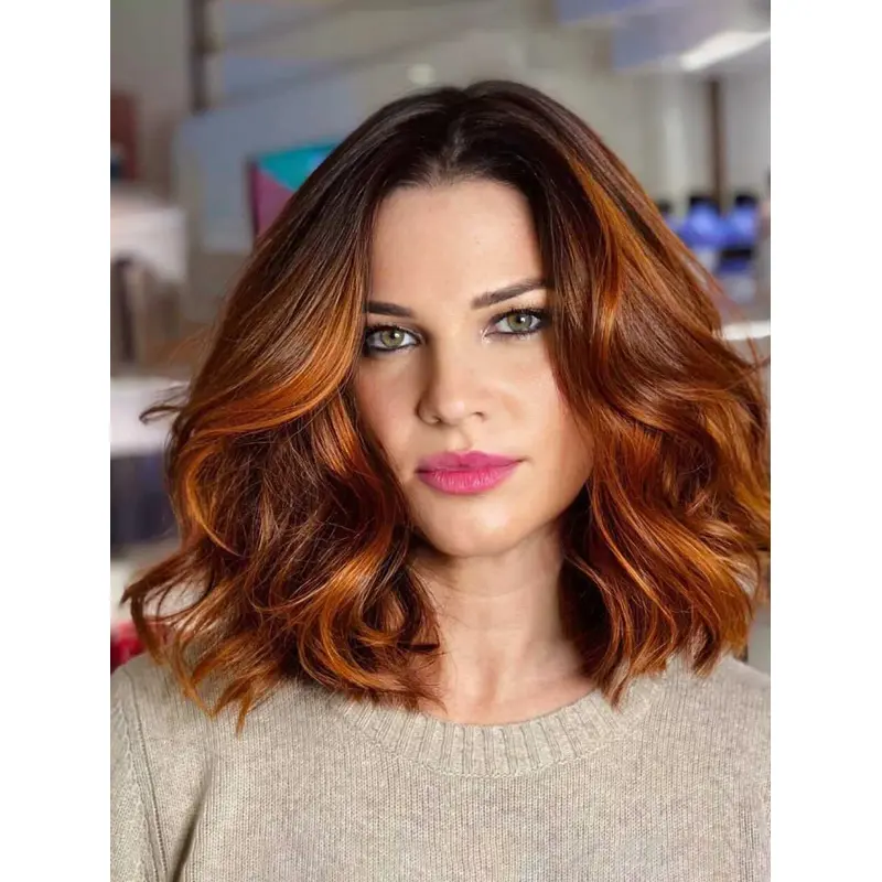 Lace Wig Medium Length Ombre/2 Tone Bobs Synthetic 12" Wavy Wigs