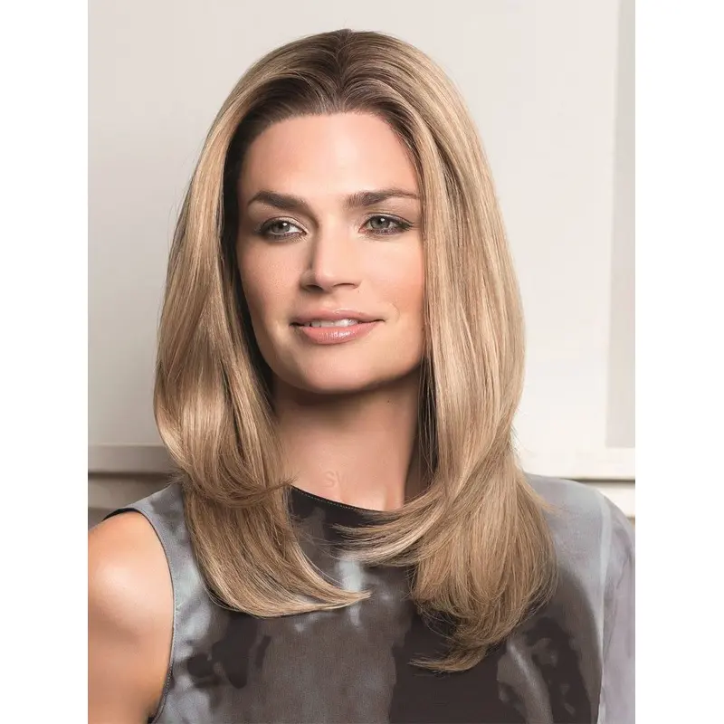 Blonde Lace Front Remy Human Hair Sleek Long Wigs