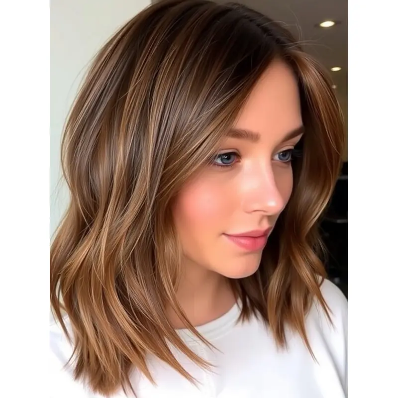 Medium Brown Lace Wig Synthetic Without Bangs Shoulder Length Straight 14" Wigs