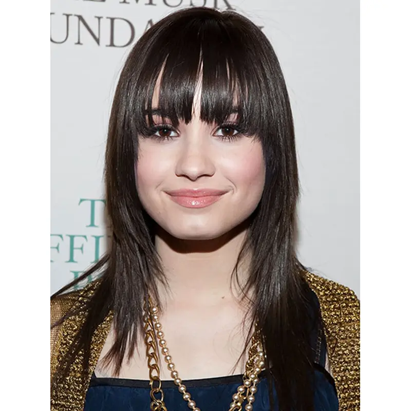 16" Capless Long Brown With Bangs Demi Lovato Wigs