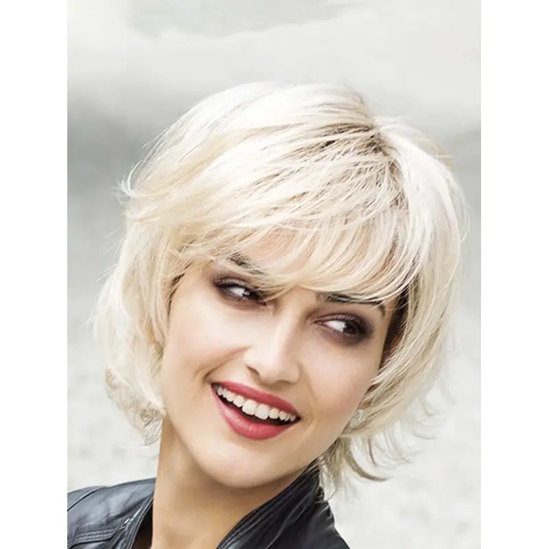 Platinum Blonde Layered Synthetic 10" Wavy Medium Wigs Women