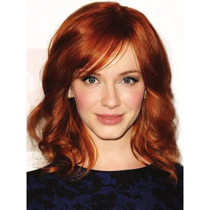 Discount Shoulder Length Wavy Full Lace Copper Wigs 16 Inch