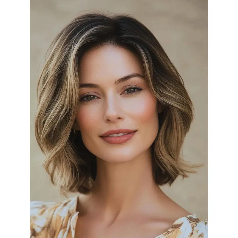 Medium Length Layered Wig Monofilament 12" Remy Human Hair Blonde Wavy Wigs