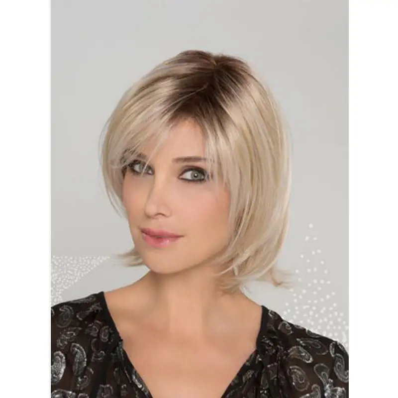 Blonde Synthetic Bobs Straight Chin Length Sleek Lace Front Wigs