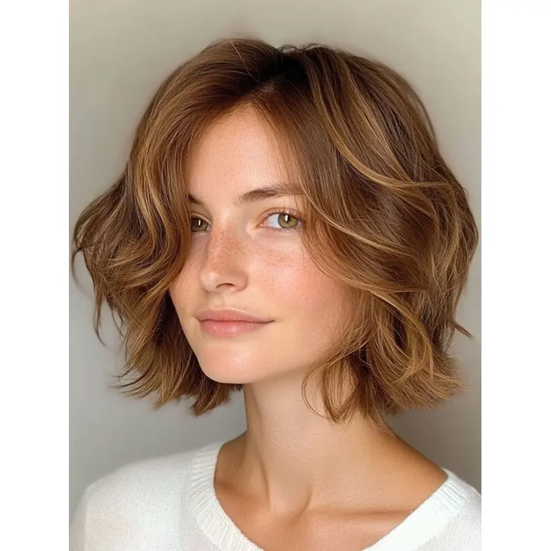 Medium Blonde Bob Wig Monofilament Synthetic Chin Length Wavy 10" Wigs