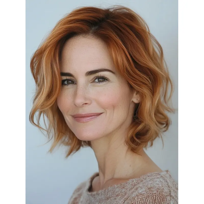 Medium Length Wigs Wavy Lace Front Synthetic Layered 10" Copper Wigs