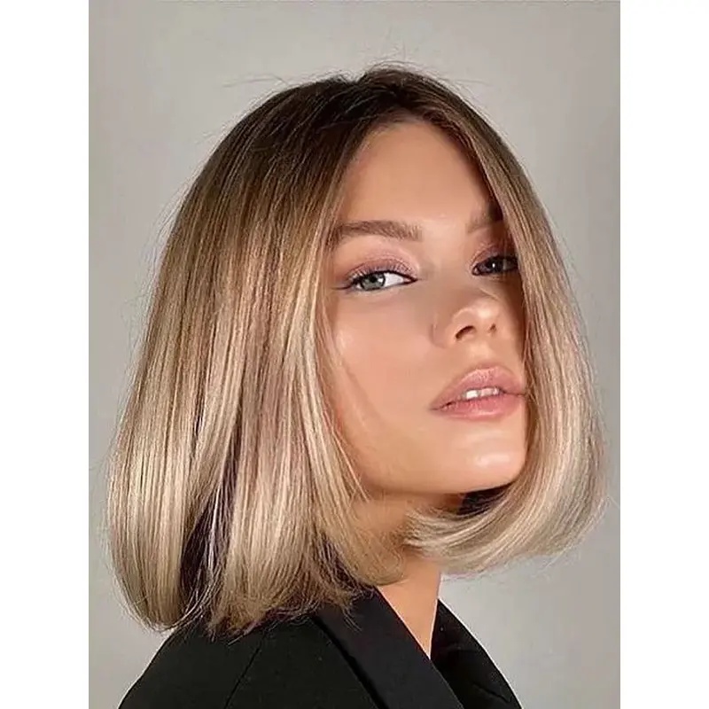 Blonde Bob Wig Synthetic 10" Straight Lace Front Chin Length Wigs