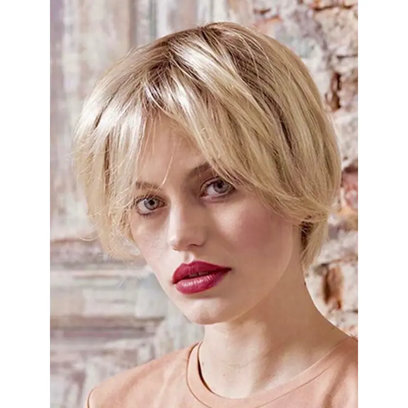 Platinum Blonde Straight 8" Synthetic Bobs Ladies Monofilament Wigs