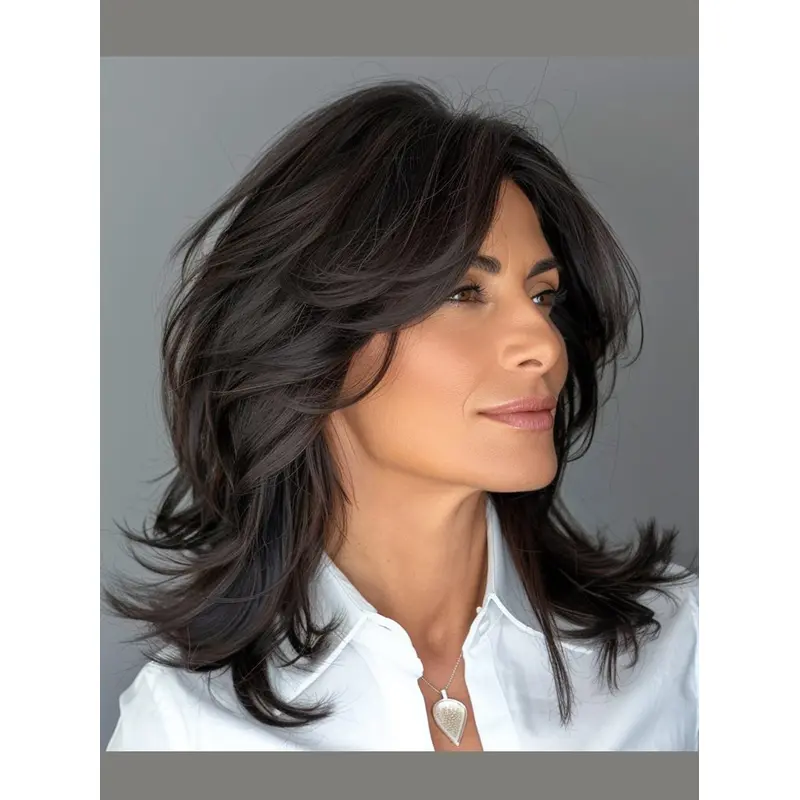 Remy Lace Wigs Black Wavy Lace Front 14" Shoulder Length Layered Wigs