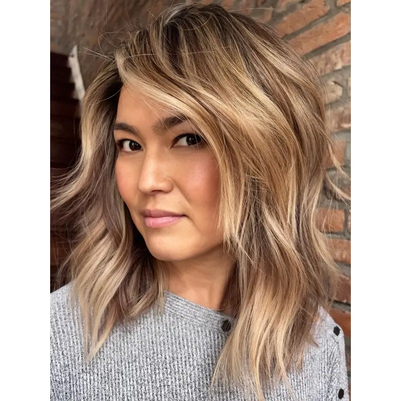 Blonde Lace Wig Shoulder Length Synthetic Layered 14" Wavy Wigs