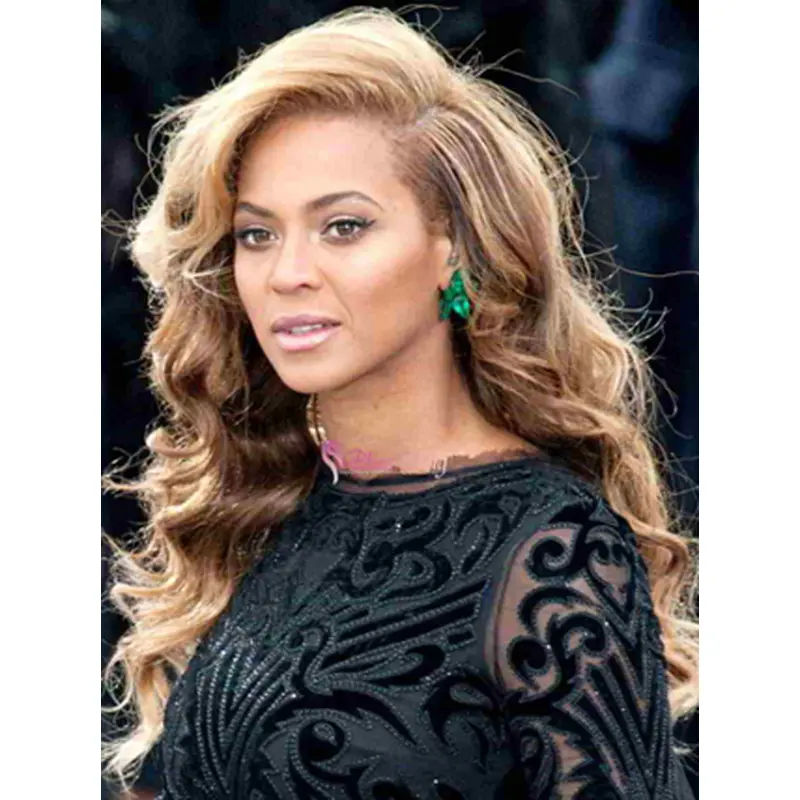 Beyonce Knowles Breathtaking 100% Human Hair Long Wavy Lace Front Wig about 22 Inches