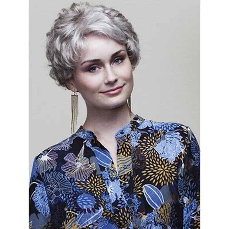 8" Wavy  Grey Short Lace Front Mono Wigs