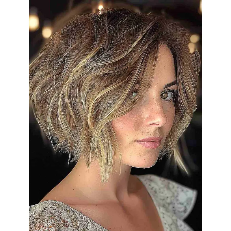 Blonde Lace Front Wigs Remy Human Hair Layered 10" Chin Length Wavy