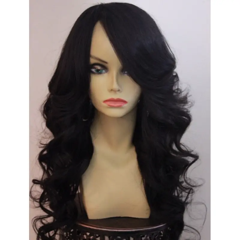 Fashionable Black Wavy Long African American Wigs