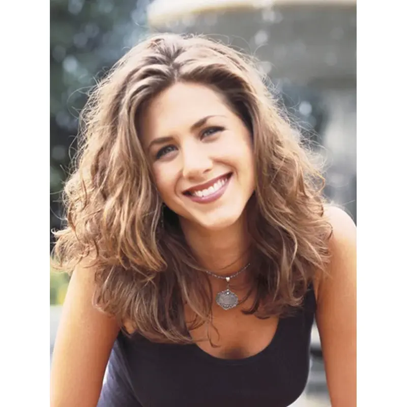 Blonde 16" Curly Without Bangs Shoulder Length Jennifer Aniston Wigs