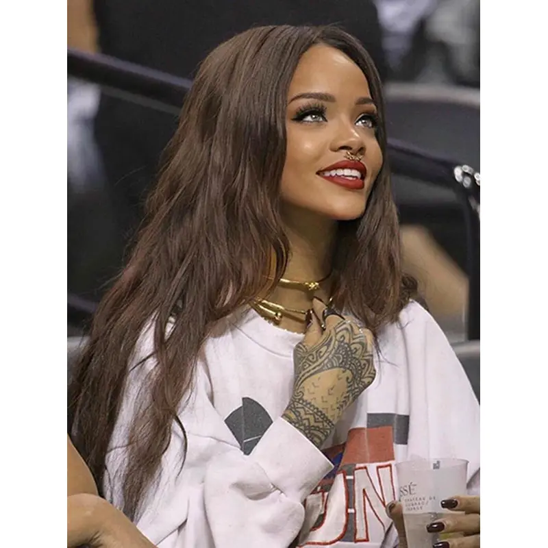 Brown 24" Wavy Without Bangs Long Rihanna Wigs