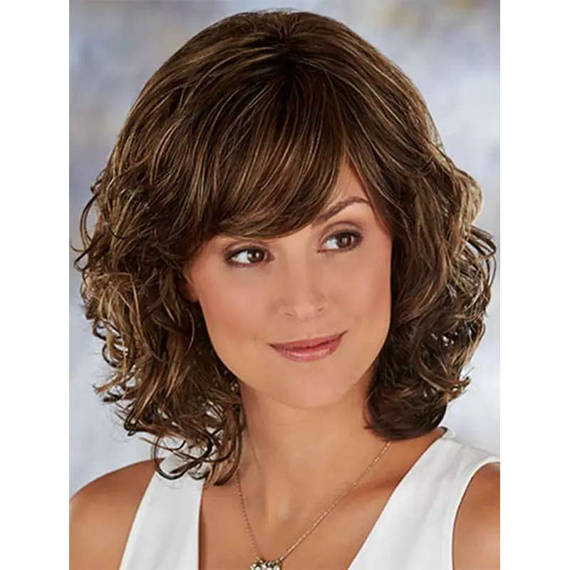 Brown Trendy Wavy Synthetic Medium Wigs