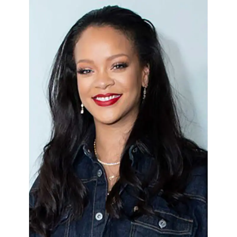 Black 16" Wavy Without Bangs Long Rihanna Wigs