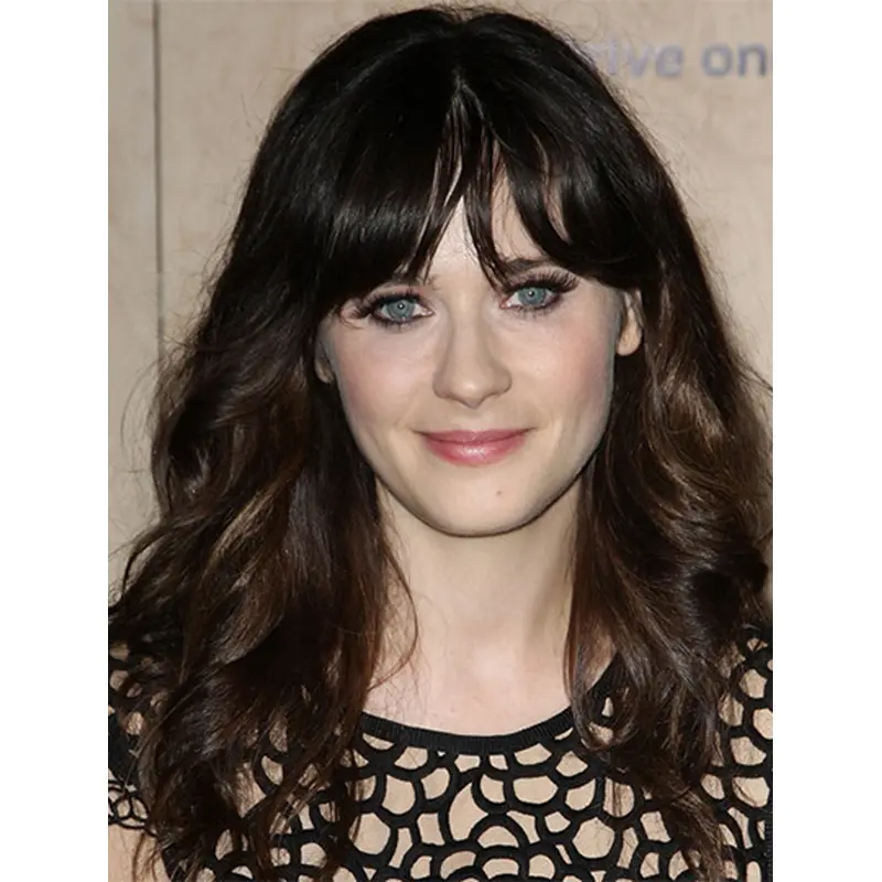 16" Lace Front Long Synthetic Curly Zooey Deschanel Wigs