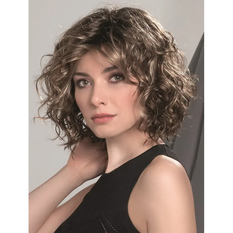 Designed Brown Synthetic Curly Designed Wigs Monofilament