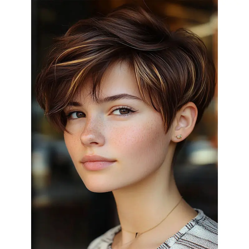 Short Cut Wigs Brown Boycuts Straight 6" Lace Front Synthetic Wigs