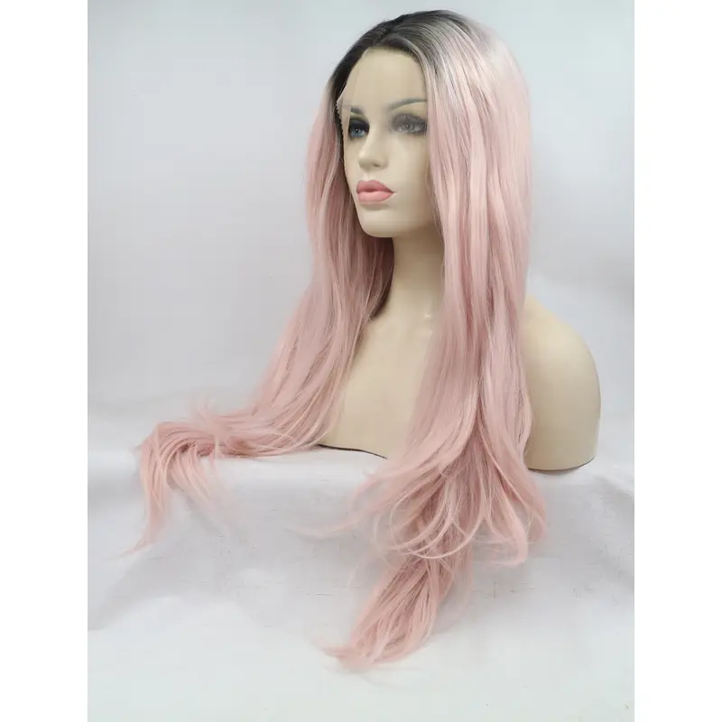 Long Pink Layered 26" Lace Front Wavy Synthetic Wigs